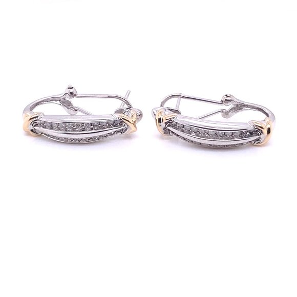 14K Two Tone Diamond Mega Clasp Earrings - Picture 1 of 3